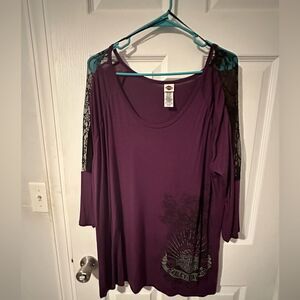 Harley Davidson Purple Lace Sleeve Women's Top - XL